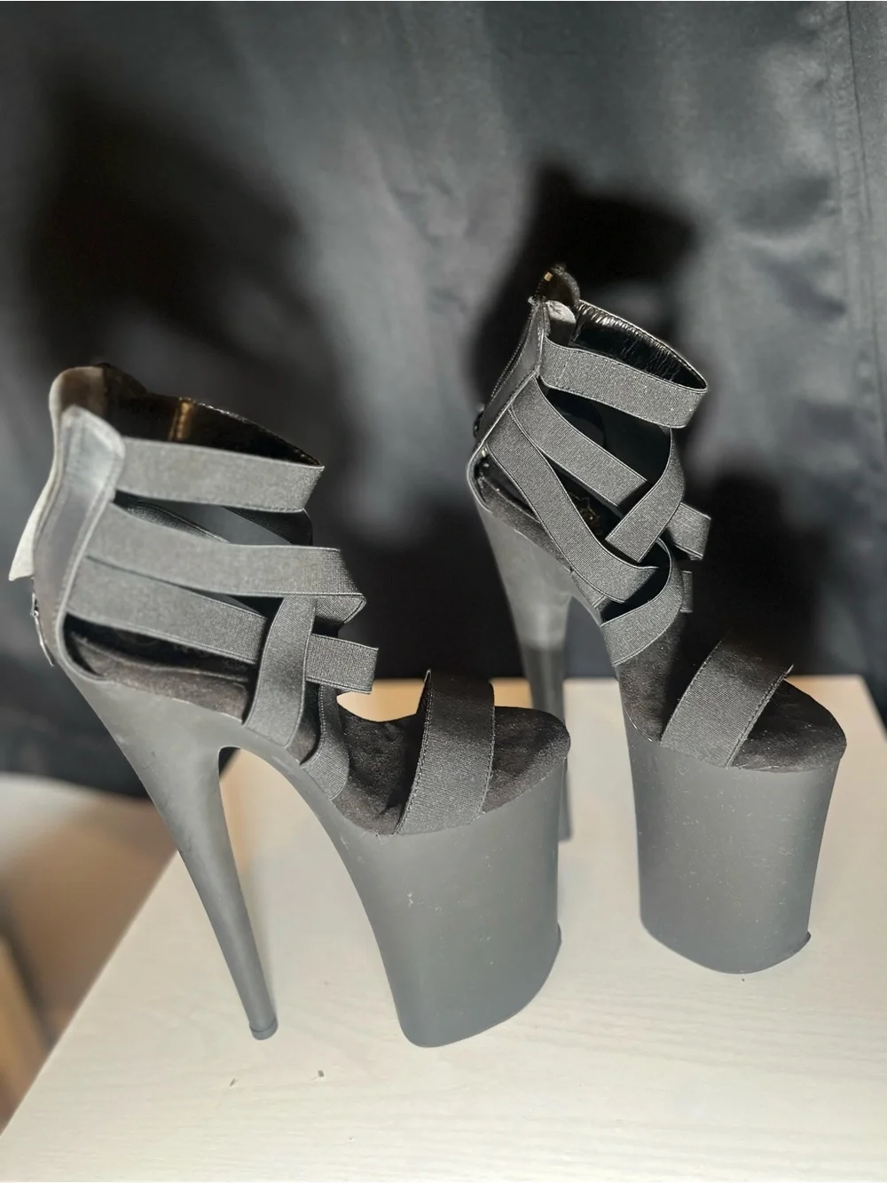 Pleaser Black Strappy Platform Heels